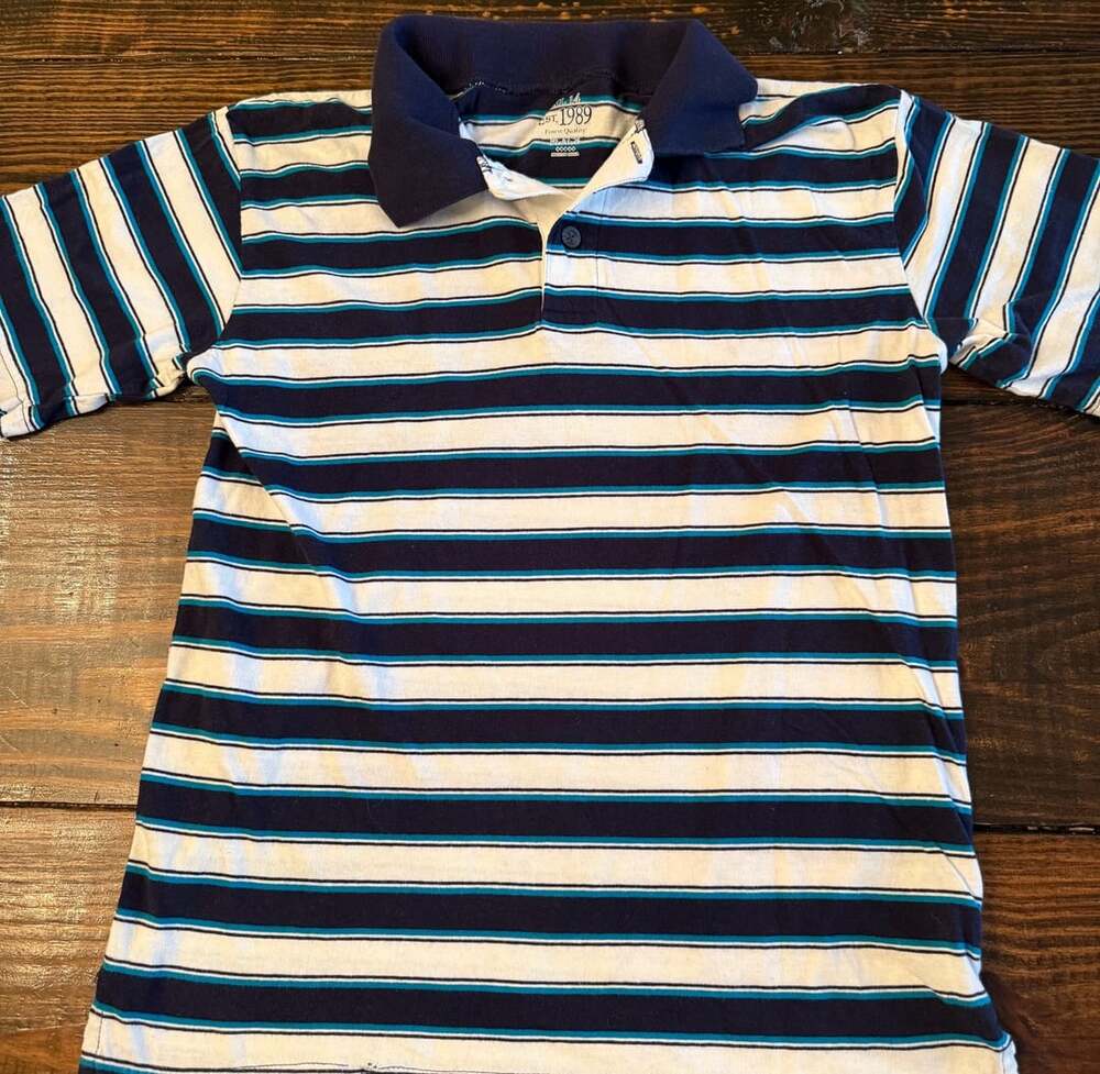 The Children's Place Blue and White Striped Polo Shirt Size XL 14